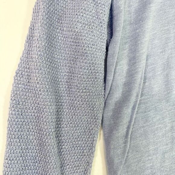 J Jill Sweater Top Womens Medium Blue Cutout Split 3/4 Sleeve Linen Blend Knit - Picture 3 of 12